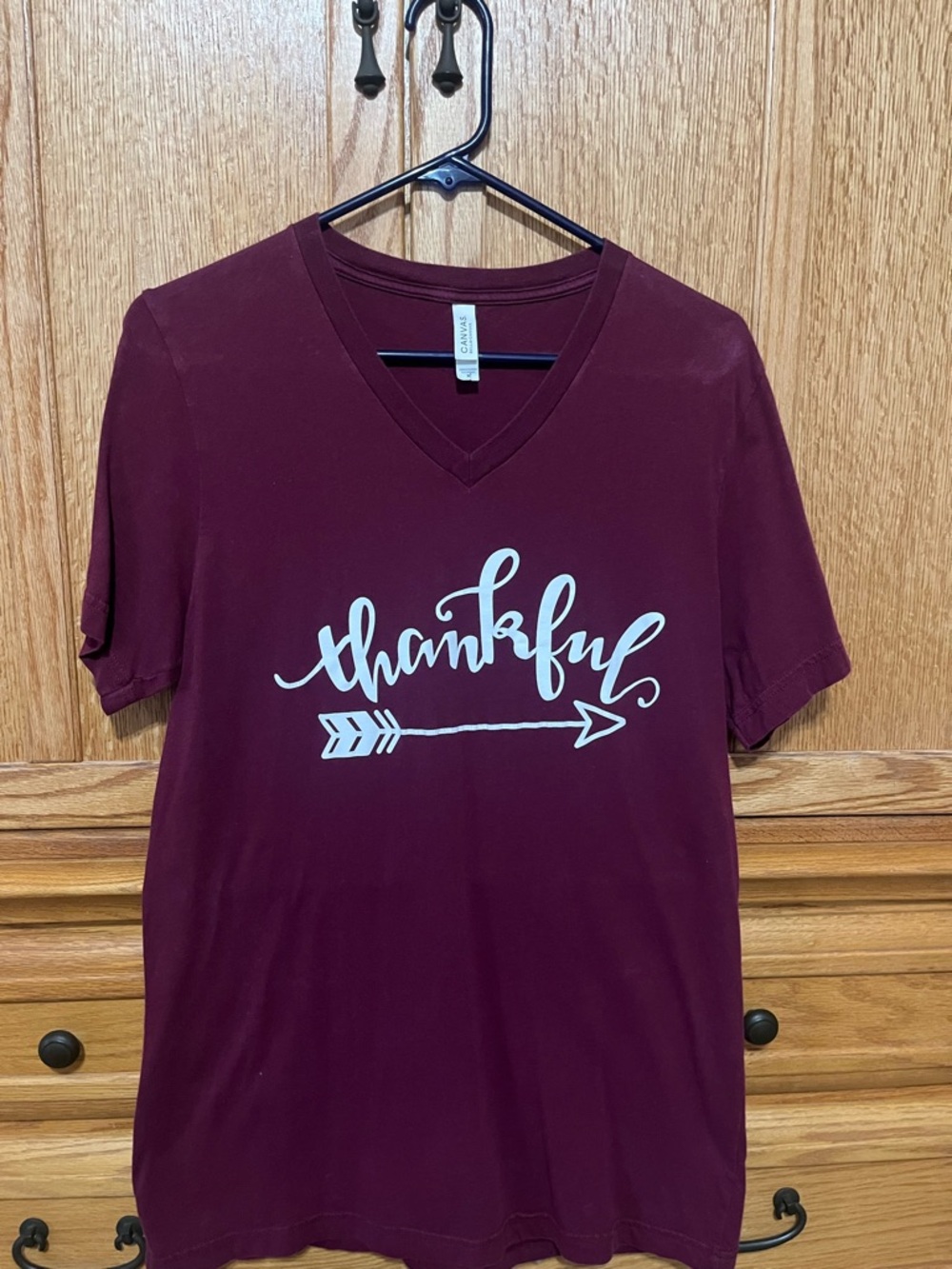 Bella Canvas Thankful Graphic V-Neck Tee - Wine Burgundy